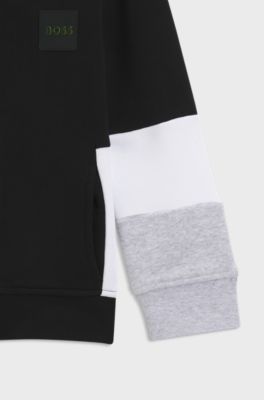 Kids' cotton-blend zip-up hoodie with logo print, Black