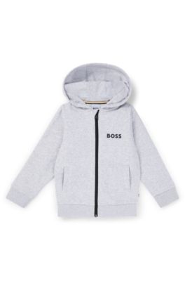 Kids' cotton-blend zip-up hoodie with contrast logo, Light Grey