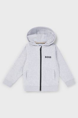 Kids' cotton-blend zip-up hoodie with contrast logo, Light Grey