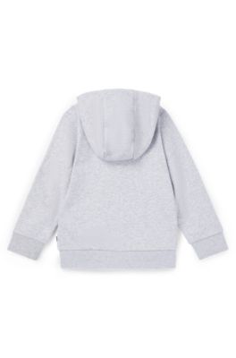 Kids' cotton-blend zip-up hoodie with contrast logo, Light Grey