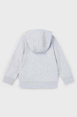 Kids' cotton-blend zip-up hoodie with contrast logo, Light Grey