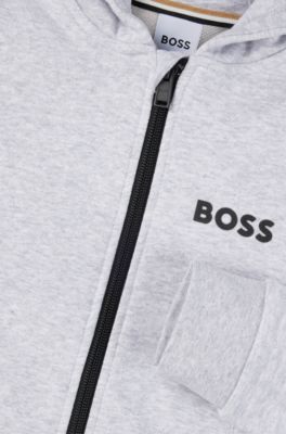 Kids' cotton-blend zip-up hoodie with contrast logo, Light Grey