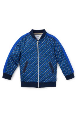 Kids' zip-up jacket with monogram print and stripes, Dark Blue