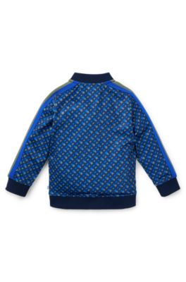 Kids' zip-up jacket with monogram print and stripes, Dark Blue