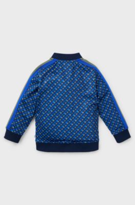 Kids' zip-up jacket with monogram print and stripes, Dark Blue