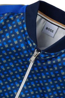 Kids' zip-up jacket with monogram print and stripes, Dark Blue