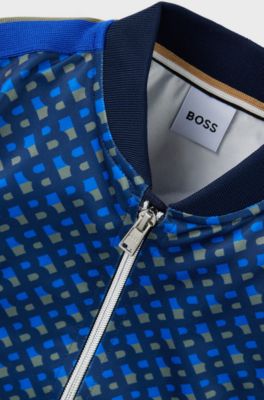 Kids' zip-up jacket with monogram print and stripes, Dark Blue