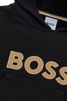 키즈 로고 프린트 코튼 블렌드 후디, 블랙