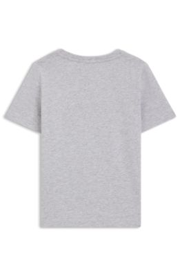 Kids' slim-fit T-shirt in cotton with signature stripes, Light Grey