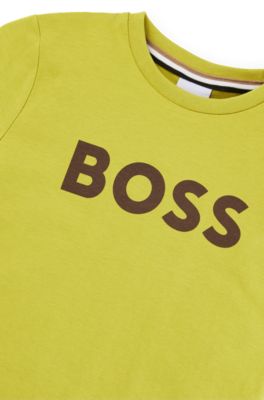 Maglia a maniche lunghe per bambini in cotone con logo stampato, Verde