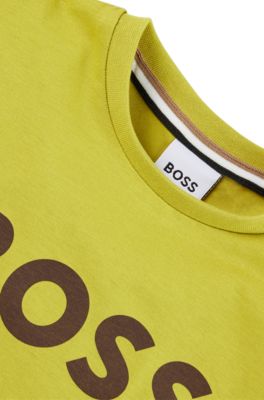 Maglia a maniche lunghe per bambini in cotone con logo stampato, Verde