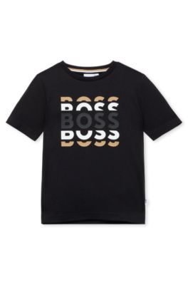 キッズ スリムフィットTシャツ コットン ロゴアートワーク, ブラック
