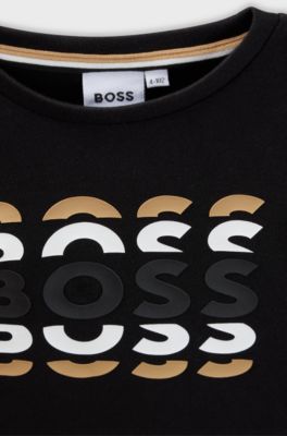 Kids' slim-fit T-shirt in cotton with logo artwork, Black