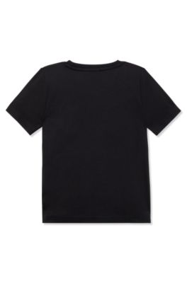 キッズ スリムフィットTシャツ コットン ロゴアートワーク, ブラック