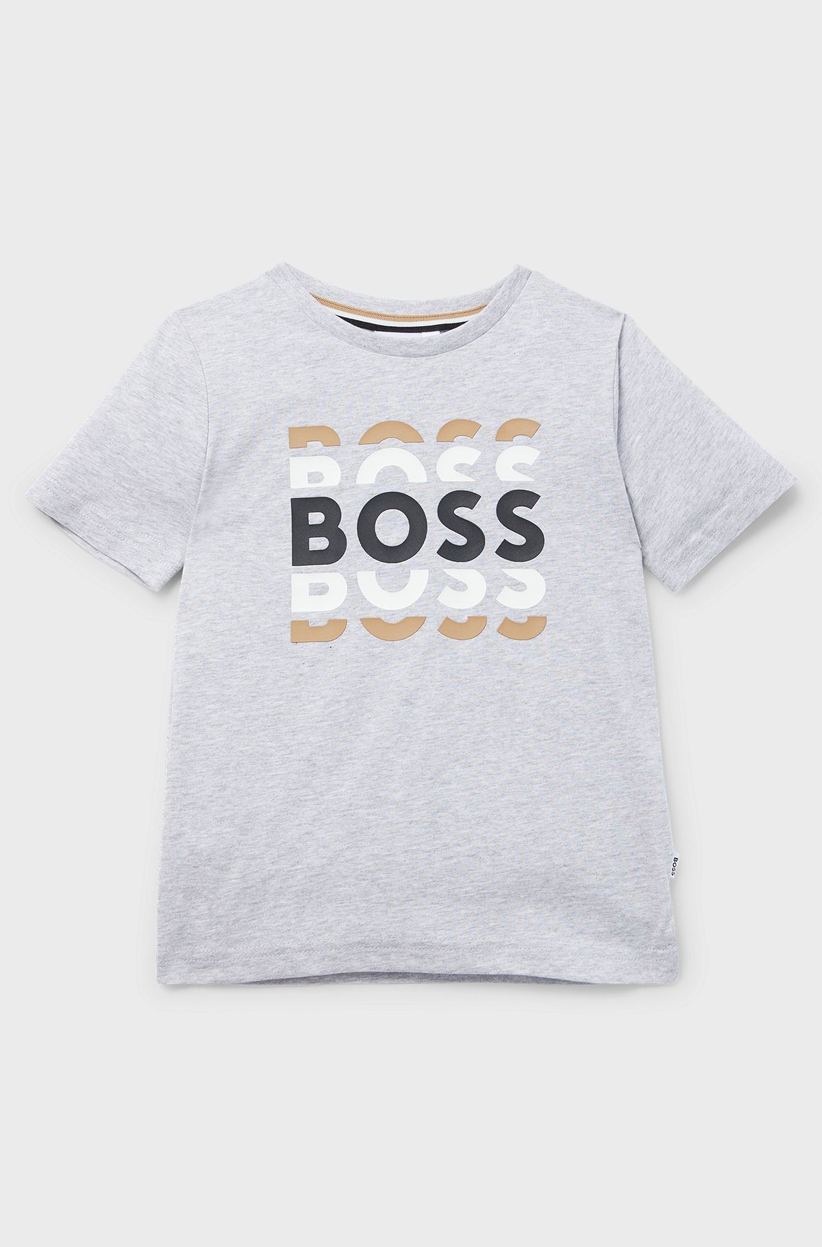 Kids' slim-fit T-shirt in cotton with logo artwork, Light Grey