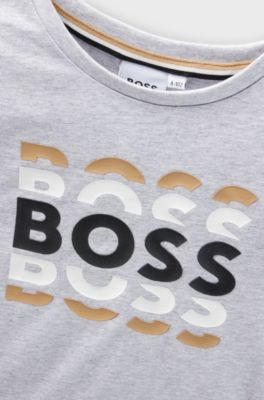 Kids' slim-fit T-shirt in cotton with logo artwork, Light Grey