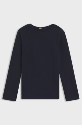 Kids' slim-fit long-sleeved T-shirt with hologram print, Dark Blue