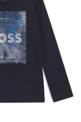 キッズ スリムフィット ロングスリーブTシャツ ホログラムプリント, ダークブルー