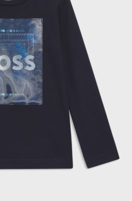Kids' slim-fit long-sleeved T-shirt with hologram print, Dark Blue