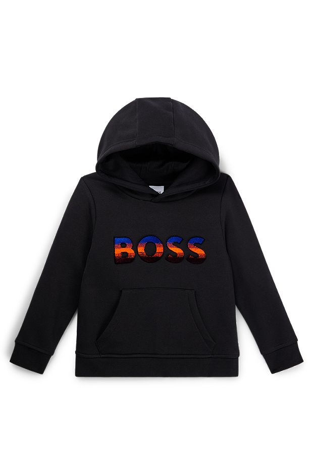 Kids' cotton-blend hoodie with embroidered gradient logo, Black