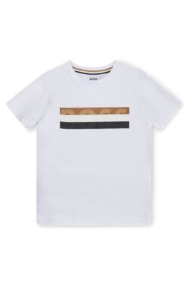 Kids' slim-fit cotton T-shirt with signature-stripe print, White