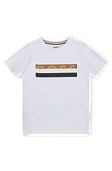 T-shirt slim fit per bambini in cotone con righe tipiche del marchio, Bianco