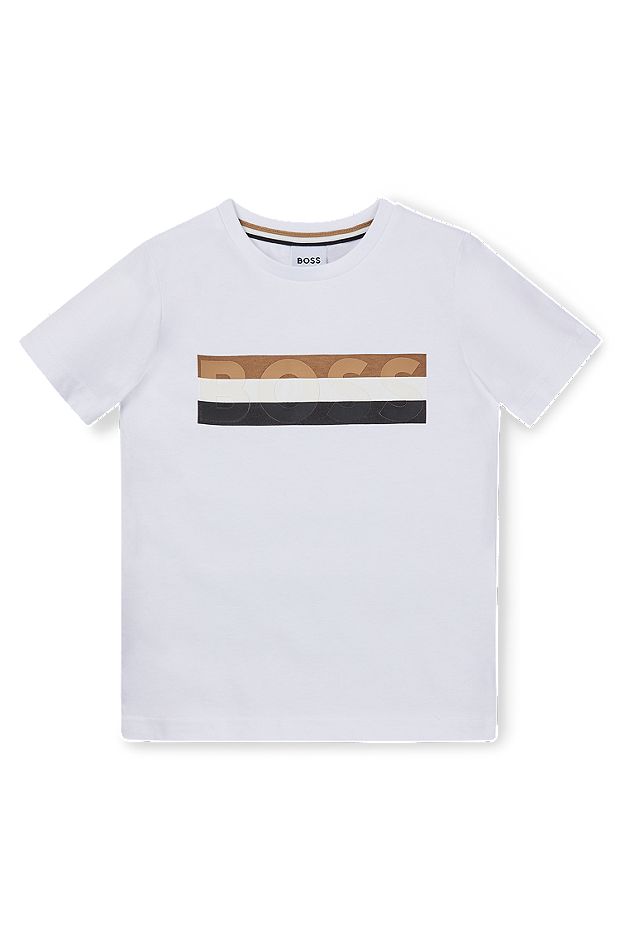 T-shirt slim fit per bambini in cotone con righe tipiche del marchio, Bianco
