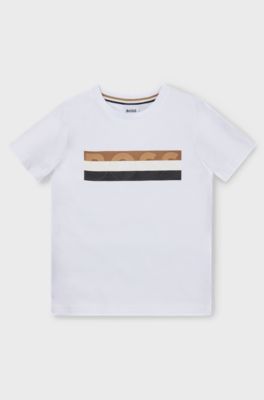 Kids' slim-fit cotton T-shirt with signature-stripe print, White