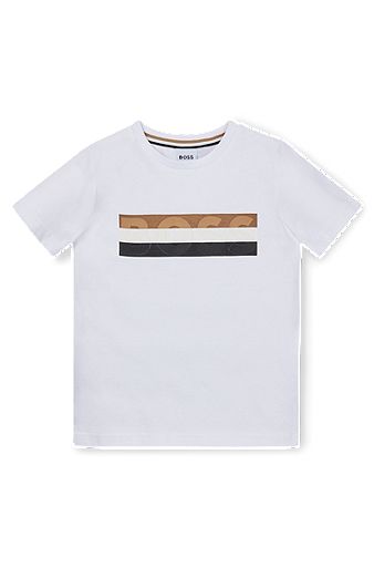 Kids' slim-fit cotton T-shirt with signature-stripe print, White