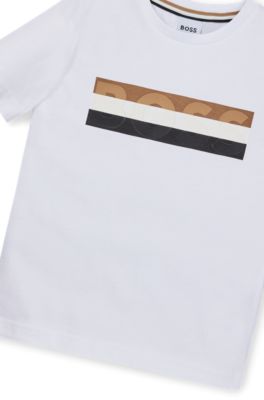 Kids' slim-fit cotton T-shirt with signature-stripe print, White