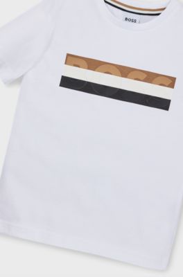 Kids' slim-fit cotton T-shirt with signature-stripe print, White