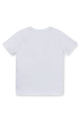 Kids' slim-fit cotton T-shirt with signature-stripe print, White