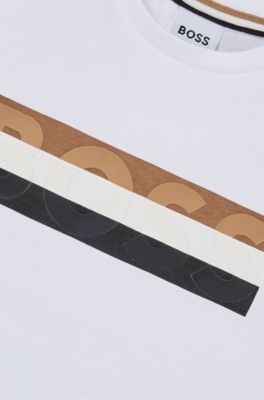 Kids' slim-fit cotton T-shirt with signature-stripe print, White