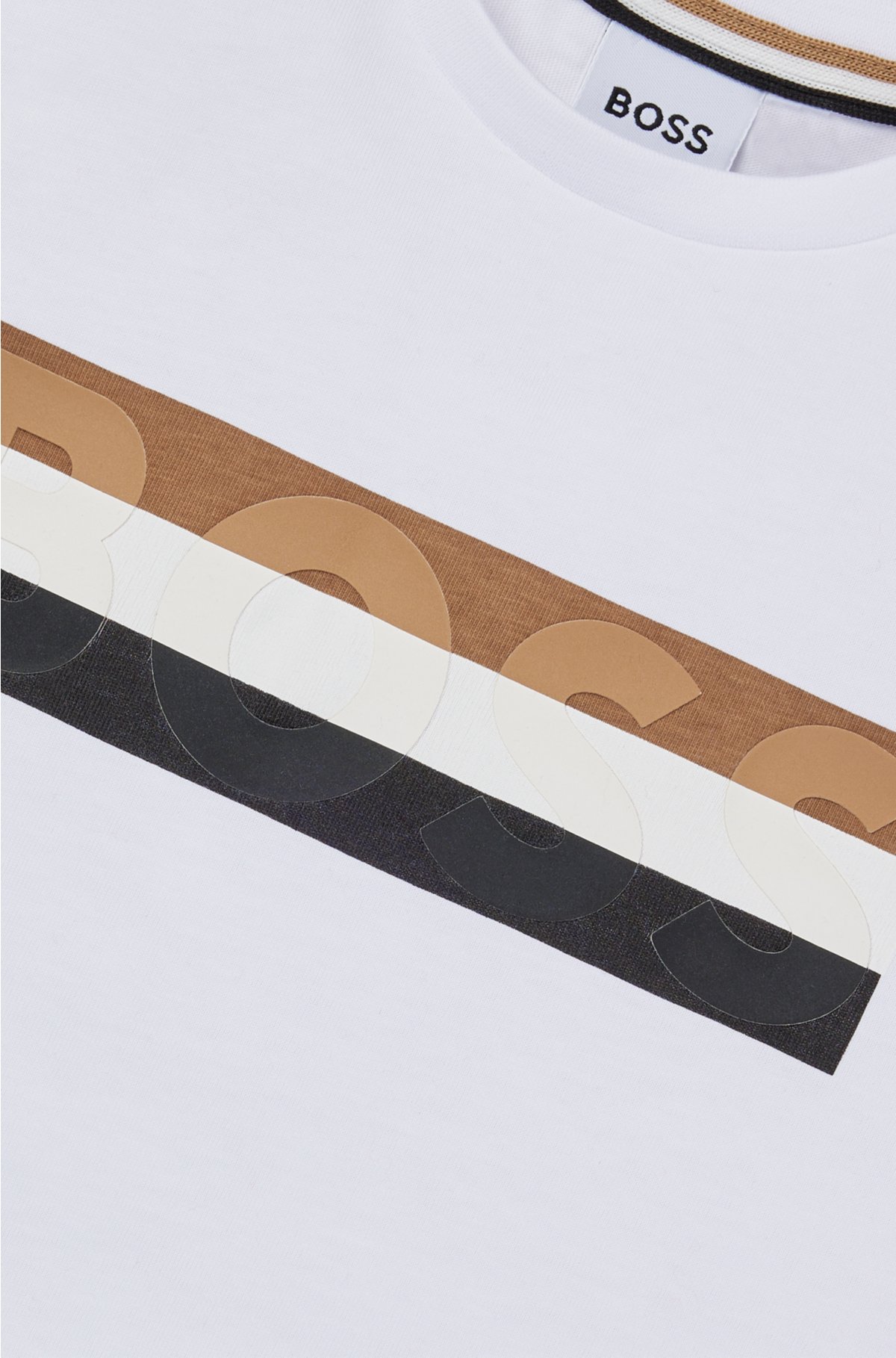 Kids' slim-fit cotton T-shirt with signature-stripe print, White
