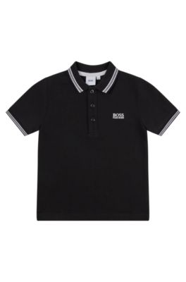Kids' polo shirt in cotton piqu&eacute; with embroidered logo, Black