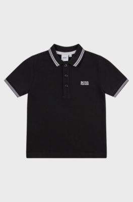 Kids' polo shirt in cotton piqu&eacute; with embroidered logo, Black
