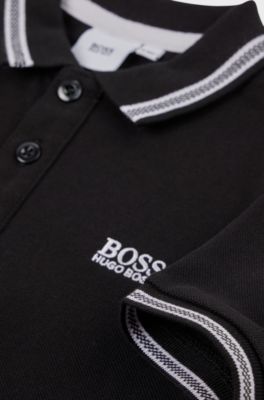 Kids' polo shirt in cotton piqu&eacute; with embroidered logo, Black