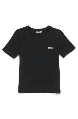Kids' T-shirt in cotton jersey with embroidered logo, Black