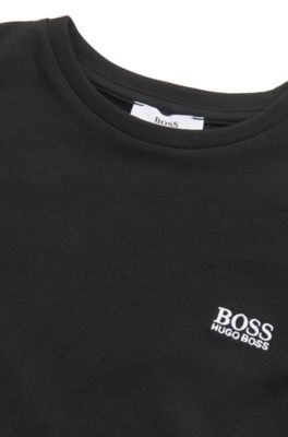 Kids' T-shirt in cotton jersey with embroidered logo, Black