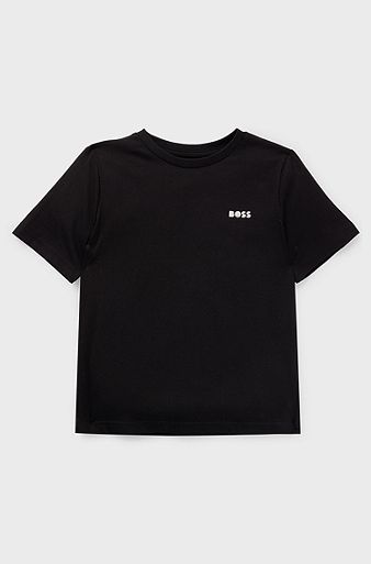 Kids' regular-fit T-shirt in cotton with logo print, Black