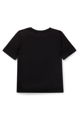 Kids' regular-fit T-shirt in cotton with logo print, Black