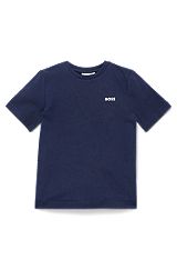 T-shirt til børn med regular fit i bomuld med logotryk, Mørkeblå
