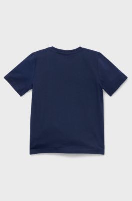 Camiseta regular fit de algod&oacute;n con logo estampado para ni&ntilde;os, Azul oscuro