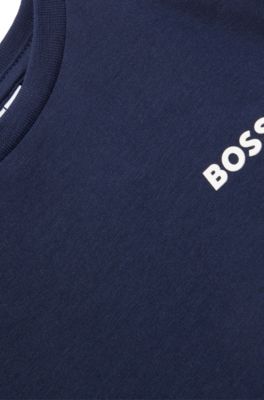 Kids' regular-fit T-shirt in cotton with logo print, Dark Blue