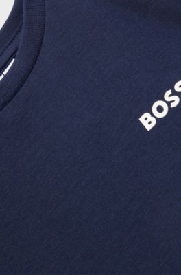 Camiseta regular fit de algod&oacute;n con logo estampado para ni&ntilde;os, Azul oscuro
