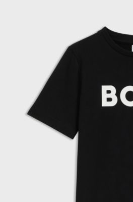 키즈 콘트라스트 로고 코튼 저지 티셔츠, 블랙