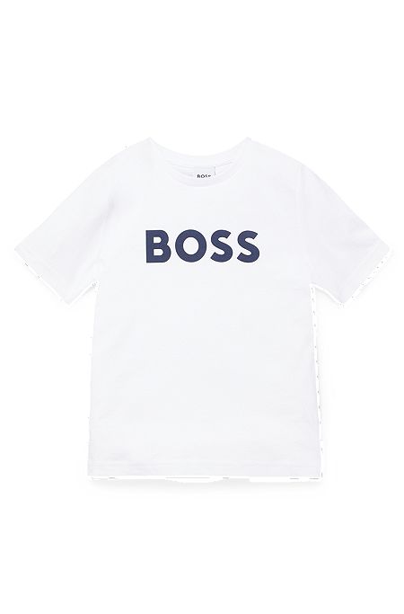 T-shirt til børn i bomuldsjersey med logo i kontrastfarve, Hvid