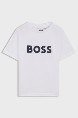 Camiseta para ni&ntilde;os en punto de algod&oacute;n con logo en contraste, Blanco