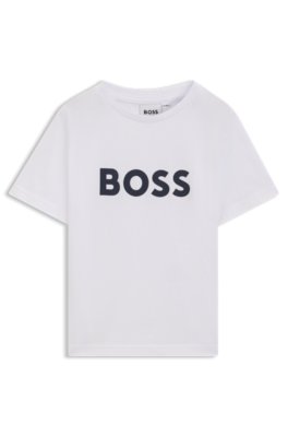 Boss Bianco T-Shirt Per Bambini In Jersey Di Cotone Con Logo A Contrasto