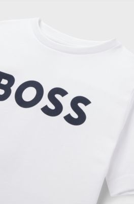 Camiseta para ni&ntilde;os en punto de algod&oacute;n con logo en contraste, Blanco